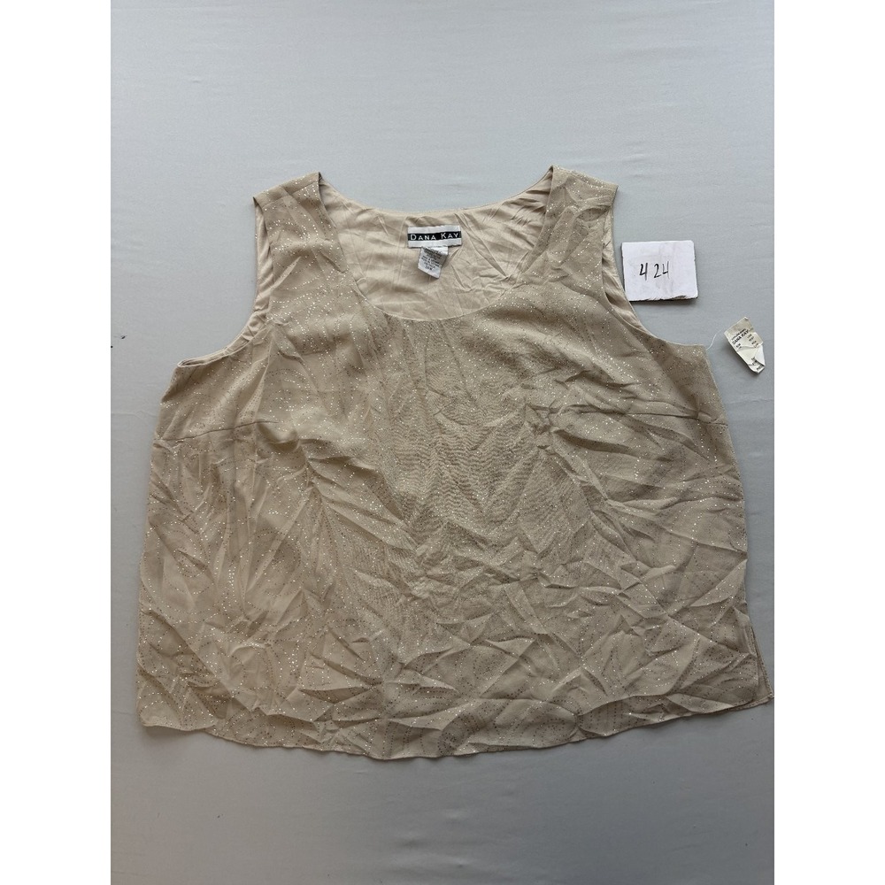 DANA KAY Womens 24W Plus Size Glitter Sleeveless Tank Top Blouse Beige Gold